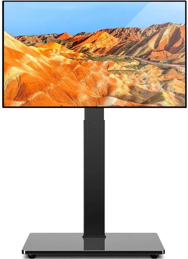Main image of Eyesoul TAVR Universal Floor TV Stand Base for 32-75 Inch TVs up to 110 Lbs with Swivel Height Adjustable Mount, Black Tempered Glass Base for Media Storage and Space Saving