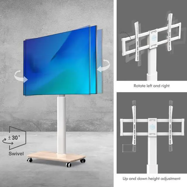 Alt view image 3 of 6 - Eyesoul Rolling TV Stand for 32 to 65 70 Inch TVs, Portable Mobile TV Cart on Wheels, Tall Universal TV Floor Stands with Swivel Mount, Fit Corner, Bedroom, Living Room, Small Dorm (White)