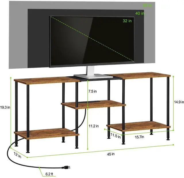 Alt view image 2 of 6 - Eyesoul TV Stand for Bedroom 50 Inch TV Stand with Power Outlet 3 Tier Entertainment Center with Storage TV Console Table for 50 43 40 32 Inch TV, Rustic Brown