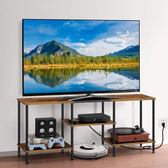 Main image of Eyesoul TV Stand for Bedroom 50 Inch TV Stand with Power Outlet 3 Tier Entertainment Center with Storage TV Console Table for 50 43 40 32 Inch TV, Rustic Brown