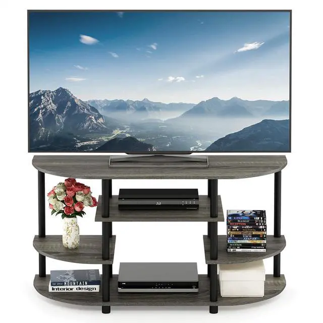 Alt view image 3 of 6 - Eyesoul JAYA Simple Design Corner TV Stand, French Oak Grey/Black, 42.04 x 22.75 x 15.55 Inches
