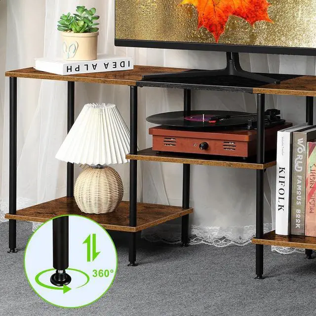 Alt view image 4 of 6 - Eyesoul TV Stand for Bedroom 50 Inch TV Stand with Power Outlet 3 Tier Entertainment Center with Storage TV Console Table for 50 43 40 32 Inch TV, Rustic Brown