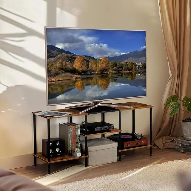 Alt view image 5 of 6 - Eyesoul TV Stand for Bedroom 50 Inch TV Stand with Power Outlet 3 Tier Entertainment Center with Storage TV Console Table for 50 43 40 32 Inch TV, Rustic Brown