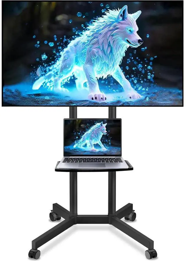 Main image of Eyesoul Solid Grace Rolling TV Stand with Wheels for 32-75 Inch TVs up to 88lbs, Portable TV Stand with Shelf, Mobile TV Cart for Living Room, Office, Meeting Room, Outdoor