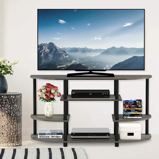 Alt view image 6 of 6 - Eyesoul JAYA Simple Design Corner TV Stand, French Oak Grey/Black, 42.04 x 22.75 x 15.55 Inches