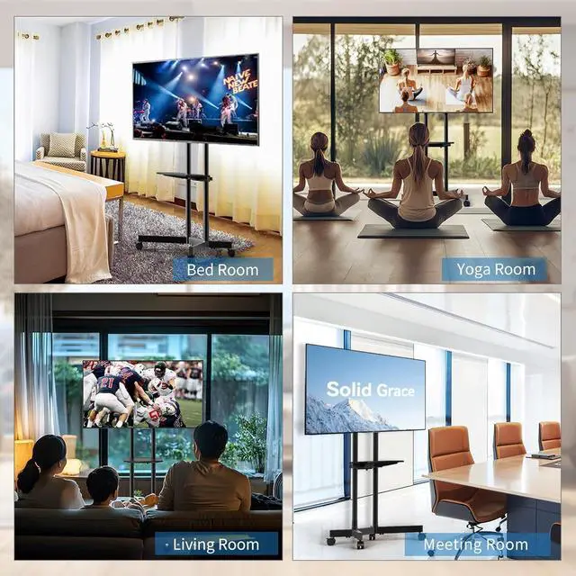 Alt view image 4 of 6 - Eyesoul Solid Grace Rolling TV Stand with Wheels for 32-75 Inch TVs up to 88lbs, Portable TV Stand with Shelf, Mobile TV Cart for Living Room, Office, Meeting Room, Outdoor