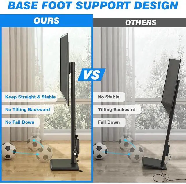 Alt view image 2 of 6 - Eyesoul Swivel Floor TV Stand with Power Outlet for 32-60 inch TVs, Height Adjustable Tall TV Stand with Wood Base, Hold Up to 88lbs, Saving Space Design for Bedroom, Living Room and Corner