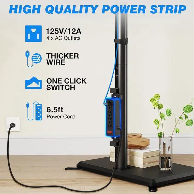 Alt view image 3 of 6 - Eyesoul Swivel Floor TV Stand with Power Outlet for 32-60 inch TVs, Height Adjustable Tall TV Stand with Wood Base, Hold Up to 88lbs, Saving Space Design for Bedroom, Living Room and Corner