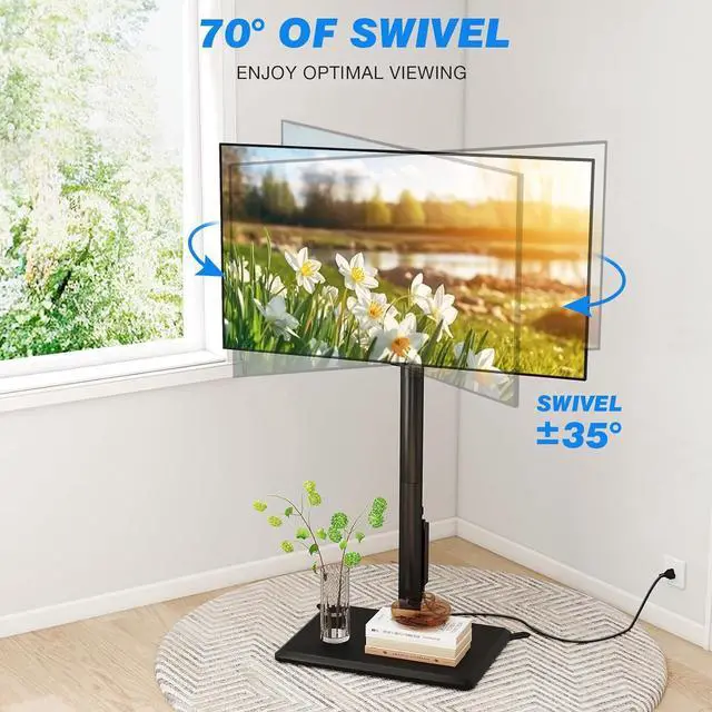 Alt view image 5 of 6 - Eyesoul Swivel Floor TV Stand with Power Outlet for 32-60 inch TVs, Height Adjustable Tall TV Stand with Wood Base, Hold Up to 88lbs, Saving Space Design for Bedroom, Living Room and Corner