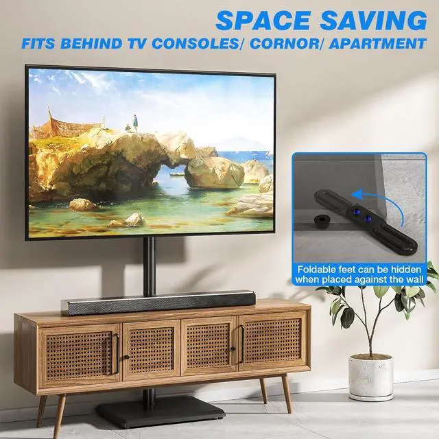 Alt view image 4 of 6 - Eyesoul Swivel Floor TV Stand with Power Outlet for 32-60 inch TVs, Height Adjustable Tall TV Stand with Wood Base, Hold Up to 88lbs, Saving Space Design for Bedroom, Living Room and Corner