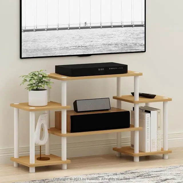 Alt view image 2 of 6 - Eyesoul Turn-N-Tube No Tools Entertainment TV Stands, Beech/White, Square Corner
