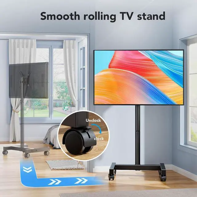 Alt view image 4 of 6 - Eyesoul Mobile TV Floor Stand for 13-50 inch LCD LED Flat/Curved Panel Screen TVs up to 77 lbs, Height Adjustable TV Stand Mount with VESA 200x200, Portable TV Stand with Tilt Function AX1007TBM