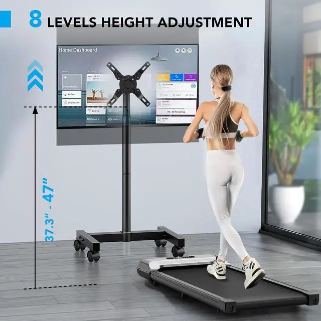 Alt view image 2 of 6 - Eyesoul Mobile TV Floor Stand for 13-50 inch LCD LED Flat/Curved Panel Screen TVs up to 77 lbs, Height Adjustable TV Stand Mount with VESA 200x200, Portable TV Stand with Tilt Function AX1007TBM