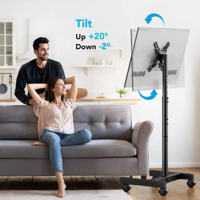 Alt view image 3 of 6 - Eyesoul Mobile TV Floor Stand for 13-50 inch LCD LED Flat/Curved Panel Screen TVs up to 77 lbs, Height Adjustable TV Stand Mount with VESA 200x200, Portable TV Stand with Tilt Function AX1007TBM