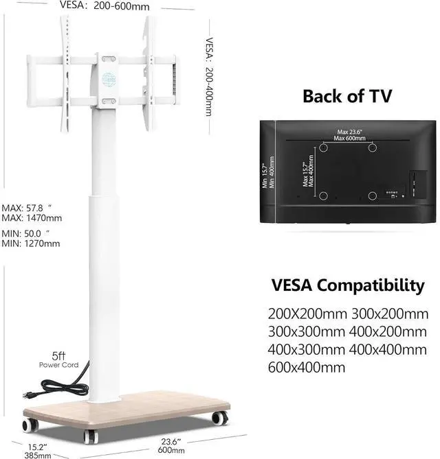 Alt view image 2 of 6 - Eyesoul Rolling TV Stand with Power Outlets, Swivel Portable TV Stand for 32-70 Inch LCD LED OLED Flat/Curved Panel Screen TVs, Height Adjustable&Wood Base, Mobile TV Cart Holds up to 88Lbs