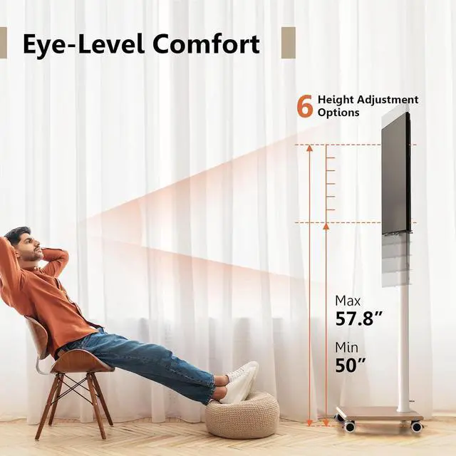 Alt view image 6 of 6 - Eyesoul Rolling TV Stand with Power Outlets, Swivel Portable TV Stand for 32-70 Inch LCD LED OLED Flat/Curved Panel Screen TVs, Height Adjustable&Wood Base, Mobile TV Cart Holds up to 88Lbs