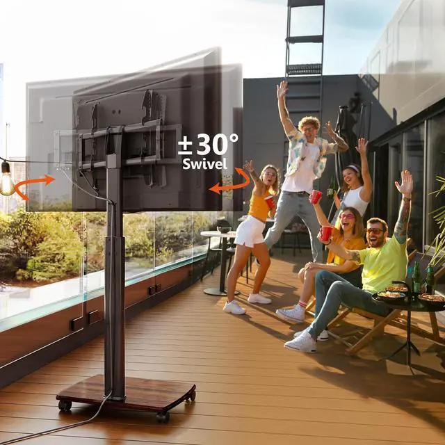 Alt view image 3 of 6 - Eyesoul Rolling TV Stand for 32 to 65 70 Inch TVs, Portable Mobile TV Cart on Wheels, Tall Universal Floor Stands with Swivel Mount, Fit Corner, Bedroom, Living Room, Small Dorm, Walnut Black