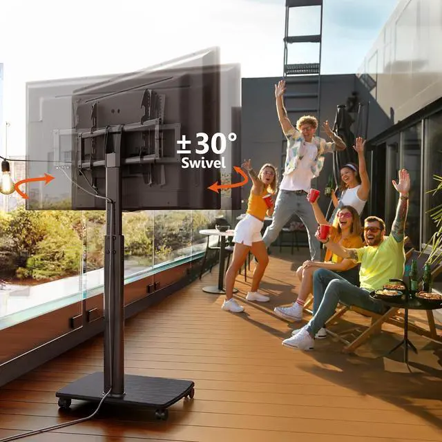 Alt view image 3 of 6 - Eyesoul Rolling TV Floor Stand for 32 to 65 70 Inch TVs, Portable Tall TV Stand on Wheels, Black Mobile TV Cart with Castors, Swivel Mount, Corner TV Stands for Bedroom, Living Room, Small Dorm