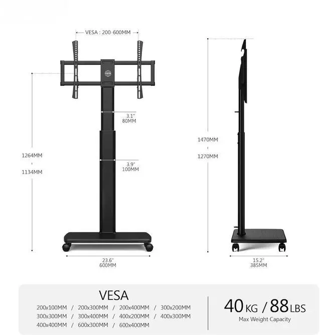 Alt view image 6 of 6 - Eyesoul Rolling TV Floor Stand for 32 to 65 70 Inch TVs, Portable Tall TV Stand on Wheels, Black Mobile TV Cart with Castors, Swivel Mount, Corner TV Stands for Bedroom, Living Room, Small Dorm