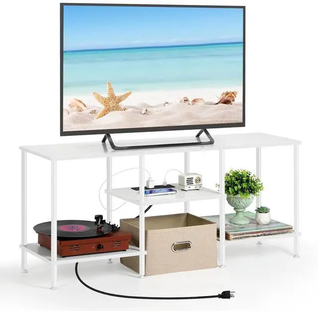 Main image of Eyesoul TV Stand for Bedroom up to 50 Inch Modern TV Stands with Power Outlets Small Entertainment Center with Storage 3 Tier TV Cabinet Console Table for Living Room Bedroom Office, White