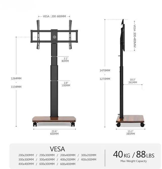 Alt view image 6 of 6 - Eyesoul Rolling TV Stand for 32 to 65 70 Inch TVs, Portable Mobile TV Cart on Wheels, Tall Universal Floor Stands with Swivel Mount, Fit Corner, Bedroom, Living Room, Small Dorm, Walnut Black