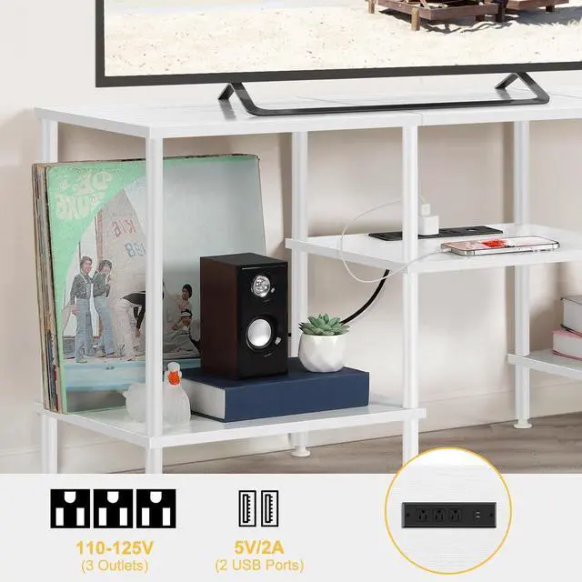 Alt view image 3 of 6 - Eyesoul TV Stand for Bedroom up to 50 Inch Modern TV Stands with Power Outlets Small Entertainment Center with Storage 3 Tier TV Cabinet Console Table for Living Room Bedroom Office, White