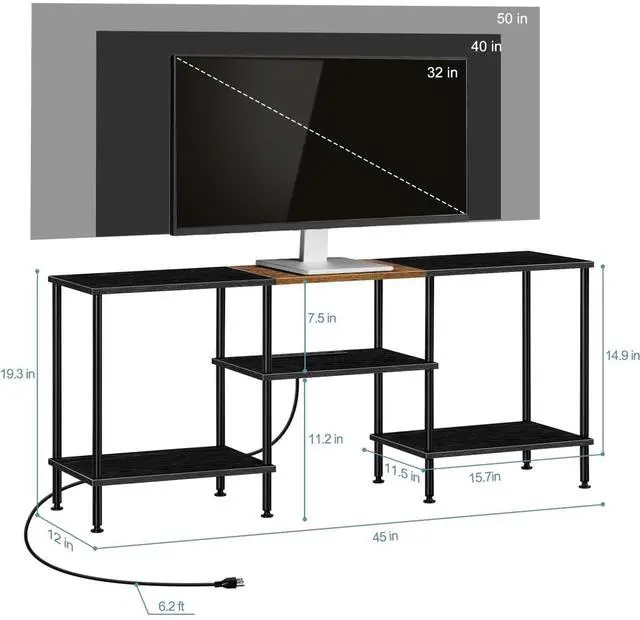 Alt view image 2 of 6 - Eyesoul TV Stands for Living Room 50 inch TV Stand with Power Outlet Entertainment Center with Storage 3 Tier TV Console Table for 50 43 40 32 inch TV, Black