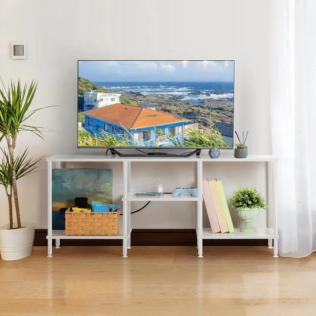 Alt view image 6 of 6 - Eyesoul TV Stand for Bedroom up to 50 Inch Modern TV Stands with Power Outlets Small Entertainment Center with Storage 3 Tier TV Cabinet Console Table for Living Room Bedroom Office, White
