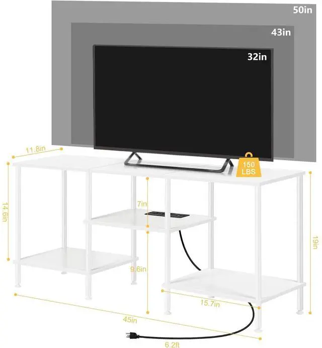 Alt view image 2 of 6 - Eyesoul TV Stand for Bedroom up to 50 Inch Modern TV Stands with Power Outlets Small Entertainment Center with Storage 3 Tier TV Cabinet Console Table for Living Room Bedroom Office, White