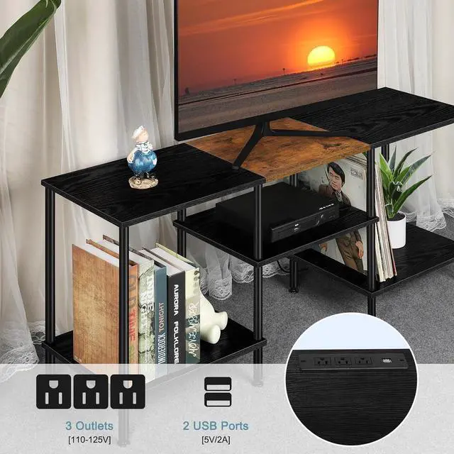 Alt view image 3 of 6 - Eyesoul TV Stands for Living Room 50 inch TV Stand with Power Outlet Entertainment Center with Storage 3 Tier TV Console Table for 50 43 40 32 inch TV, Black