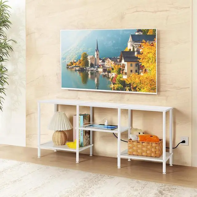 Alt view image 5 of 6 - Eyesoul TV Stand for Bedroom up to 50 Inch Modern TV Stands with Power Outlets Small Entertainment Center with Storage 3 Tier TV Cabinet Console Table for Living Room Bedroom Office, White