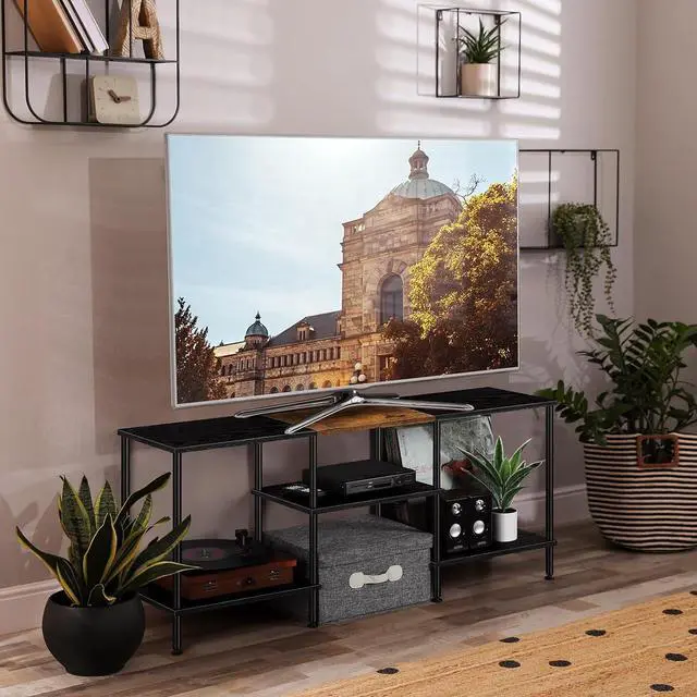 Alt view image 5 of 6 - Eyesoul TV Stands for Living Room 50 inch TV Stand with Power Outlet Entertainment Center with Storage 3 Tier TV Console Table for 50 43 40 32 inch TV, Black