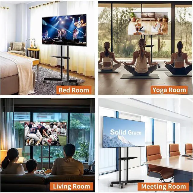 Alt view image 5 of 6 - Eyesoul Rolling TV Stand with Wheels for 32-75 Inch TVs up to 88lbs, Portable TV Stand with Shelf, Mobile TV Cart for Living Room, Office, Meeting Room, OutdoorMT2007 Upgrade Version