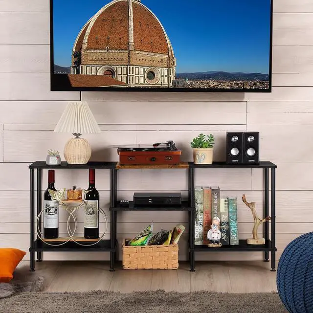 Alt view image 6 of 6 - Eyesoul TV Stands for Living Room 50 inch TV Stand with Power Outlet Entertainment Center with Storage 3 Tier TV Console Table for 50 43 40 32 inch TV, Black