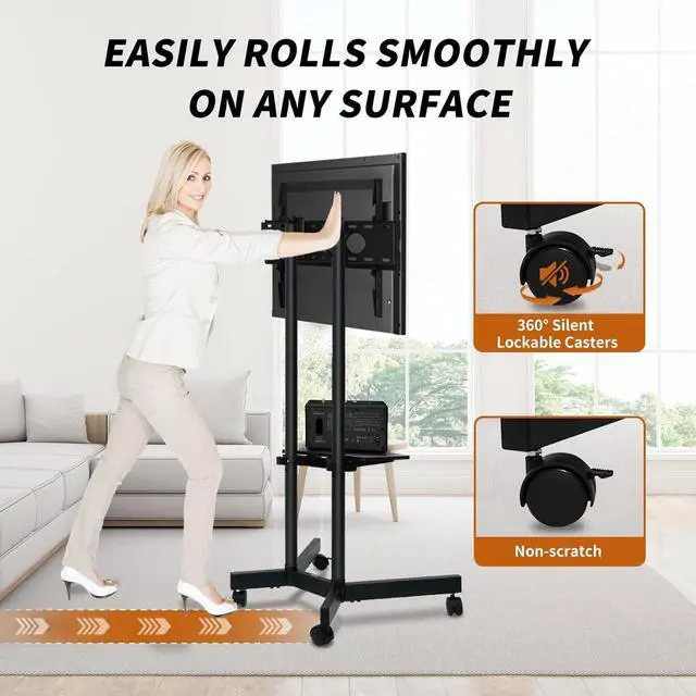 Alt view image 4 of 6 - Eyesoul Rolling TV Stand with Wheels for 32-75 Inch TVs up to 88lbs, Portable TV Stand with Shelf, Mobile TV Cart for Living Room, Office, Meeting Room, OutdoorMT2007 Upgrade Version