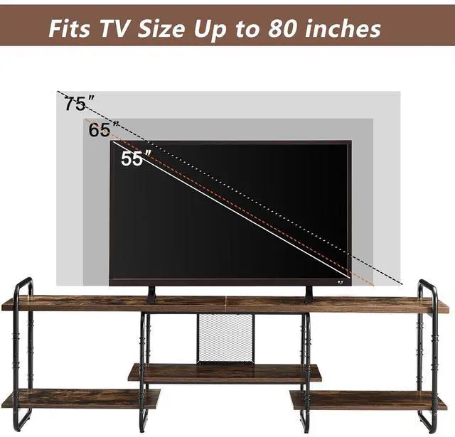 Alt view image 4 of 6 - Eyesoul 75 inch TV Stand,TV Cabinet with 3-Tier Open Shelves,Vintage Wooden Style TV Console Table Entertainment Center for Living Room,Bedroom,Easy Assembly, fits up to 80 inch TV