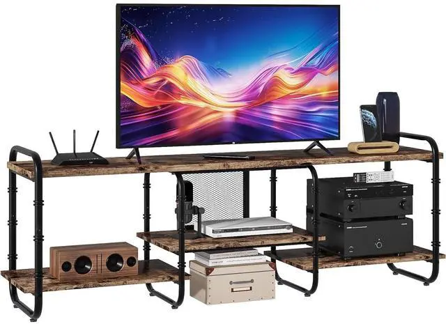 Alt view image 2 of 6 - Eyesoul 75 inch TV Stand,TV Cabinet with 3-Tier Open Shelves,Vintage Wooden Style TV Console Table Entertainment Center for Living Room,Bedroom,Easy Assembly, fits up to 80 inch TV
