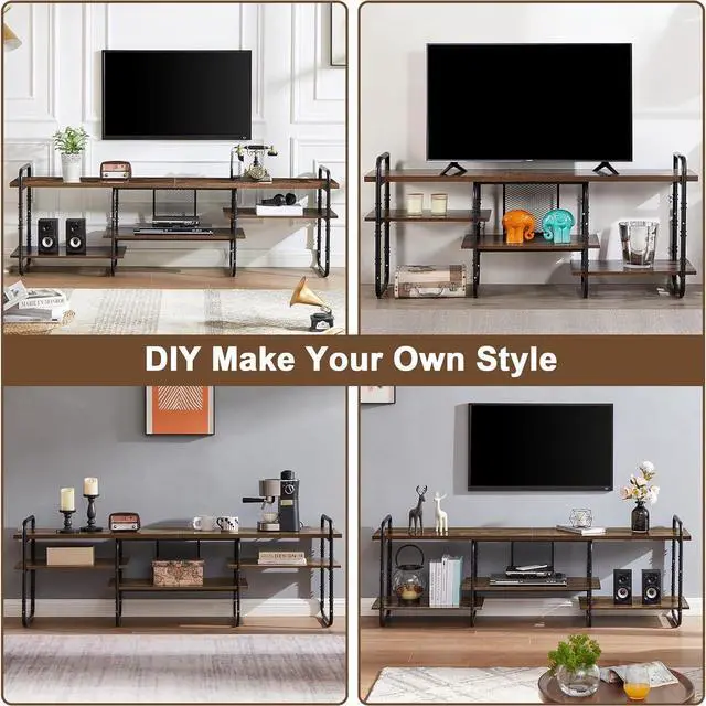 Alt view image 5 of 6 - Eyesoul 75 inch TV Stand,TV Cabinet with 3-Tier Open Shelves,Vintage Wooden Style TV Console Table Entertainment Center for Living Room,Bedroom,Easy Assembly, fits up to 80 inch TV