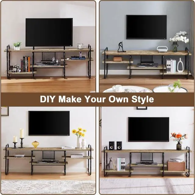 Alt view image 3 of 6 - Eyesoul 75 inch TV Stand,TV Cabinet with 3-Tier Open Shelves,Vintage Wooden Style TV Console Table Entertainment Center for Living Room,Bedroom,Easy Assembly, fits up to 80 inch TV