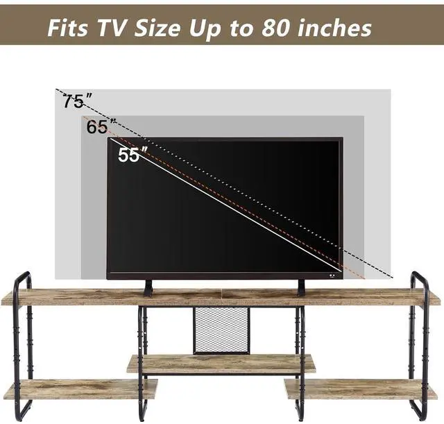 Alt view image 5 of 6 - Eyesoul 75 inch TV Stand,TV Cabinet with 3-Tier Open Shelves,Vintage Wooden Style TV Console Table Entertainment Center for Living Room,Bedroom,Easy Assembly, fits up to 80 inch TV