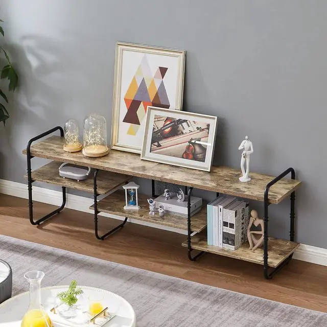 Alt view image 6 of 6 - Eyesoul 75 inch TV Stand,TV Cabinet with 3-Tier Open Shelves,Vintage Wooden Style TV Console Table Entertainment Center for Living Room,Bedroom,Easy Assembly, fits up to 80 inch TV