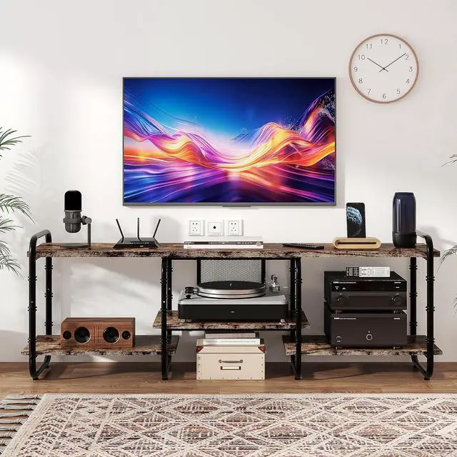 Alt view image 2 of 6 - Eyesoul 65 inch TV Stand,TV Cabinet with 3-Tier Open Shelves,Vintage Wooden Style TV Console Table Entertainment Center for Living Room,Bedroom,Easy Assembly, fits up to 70 inch TV