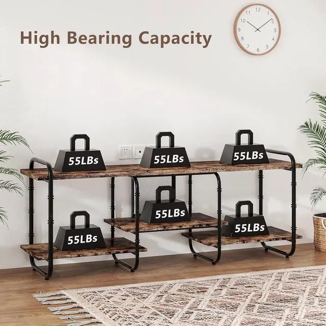 Alt view image 4 of 6 - Eyesoul 65 inch TV Stand,TV Cabinet with 3-Tier Open Shelves,Vintage Wooden Style TV Console Table Entertainment Center for Living Room,Bedroom,Easy Assembly, fits up to 70 inch TV