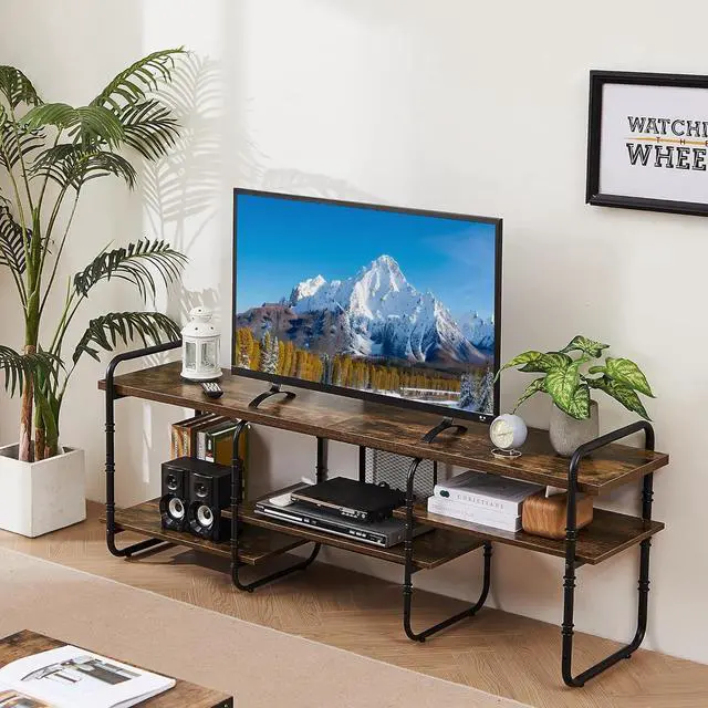 Alt view image 3 of 6 - Eyesoul 65 inch TV Stand,TV Cabinet with 3-Tier Open Shelves,Vintage Wooden Style TV Console Table Entertainment Center for Living Room,Bedroom,Easy Assembly, fits up to 70 inch TV