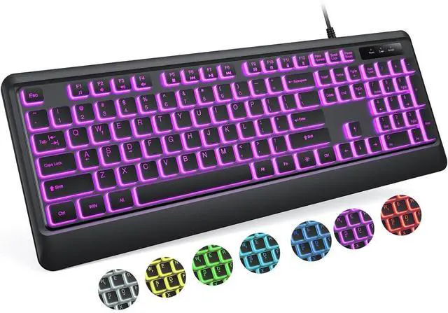 Main image of Eyesoul Backlit Computer Keyboards, Wired USB LED Keyboard with 7 Colors Backlight, Plug and Play, Waterproof, Full Size Quiet Computer Keyboard for Windows Desktop, PC, Laptop, Gaming