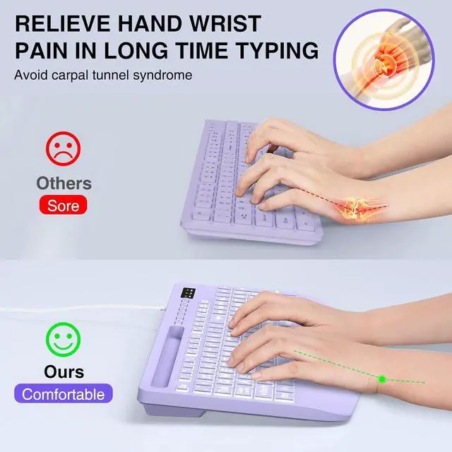 Alt view image 4 of 6 - Eyesoul Large Print Backlit Computer Keyboards, Wired Lighted USB Keyboards with 7-Color Backlit, Wrist Rest, Phone Holder, Easy to Read and Type for Laptop, PC, Windows, Desktop (Purple)