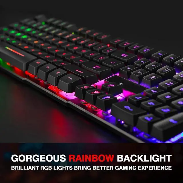 Alt view image 4 of 6 - Eyesoul RK100+ Multiple Color Rainbow LED Backlit Large Size USB Wired Mechanical Feeling Multimedia PC Gaming Keyboard,Office Keyboard for Working or Primer Gaming,Office Device