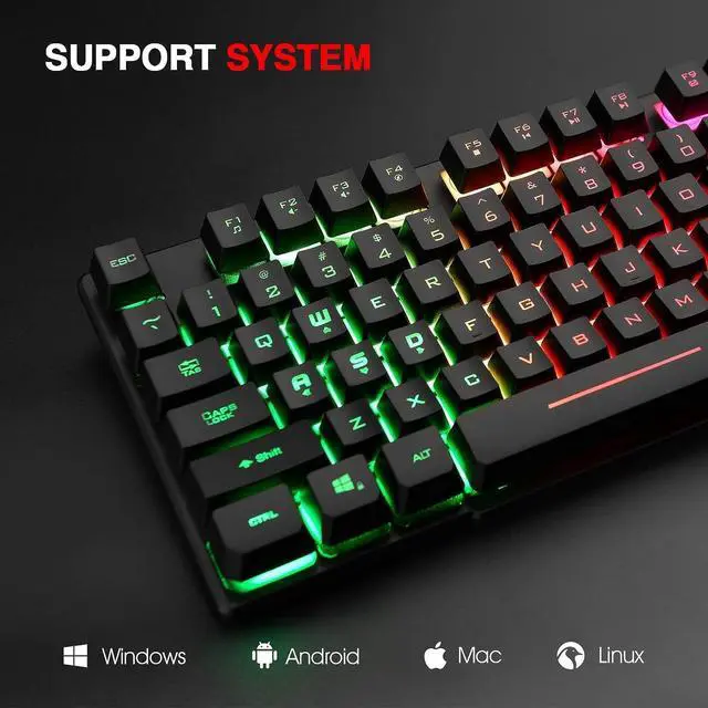 Alt view image 6 of 6 - Eyesoul RK100+ Multiple Color Rainbow LED Backlit Large Size USB Wired Mechanical Feeling Multimedia PC Gaming Keyboard,Office Keyboard for Working or Primer Gaming,Office Device