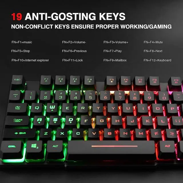 Alt view image 5 of 6 - Eyesoul RK100+ Multiple Color Rainbow LED Backlit Large Size USB Wired Mechanical Feeling Multimedia PC Gaming Keyboard,Office Keyboard for Working or Primer Gaming,Office Device