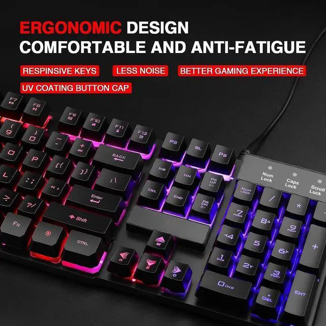 Alt view image 2 of 6 - Eyesoul RK100+ Multiple Color Rainbow LED Backlit Large Size USB Wired Mechanical Feeling Multimedia PC Gaming Keyboard,Office Keyboard for Working or Primer Gaming,Office Device